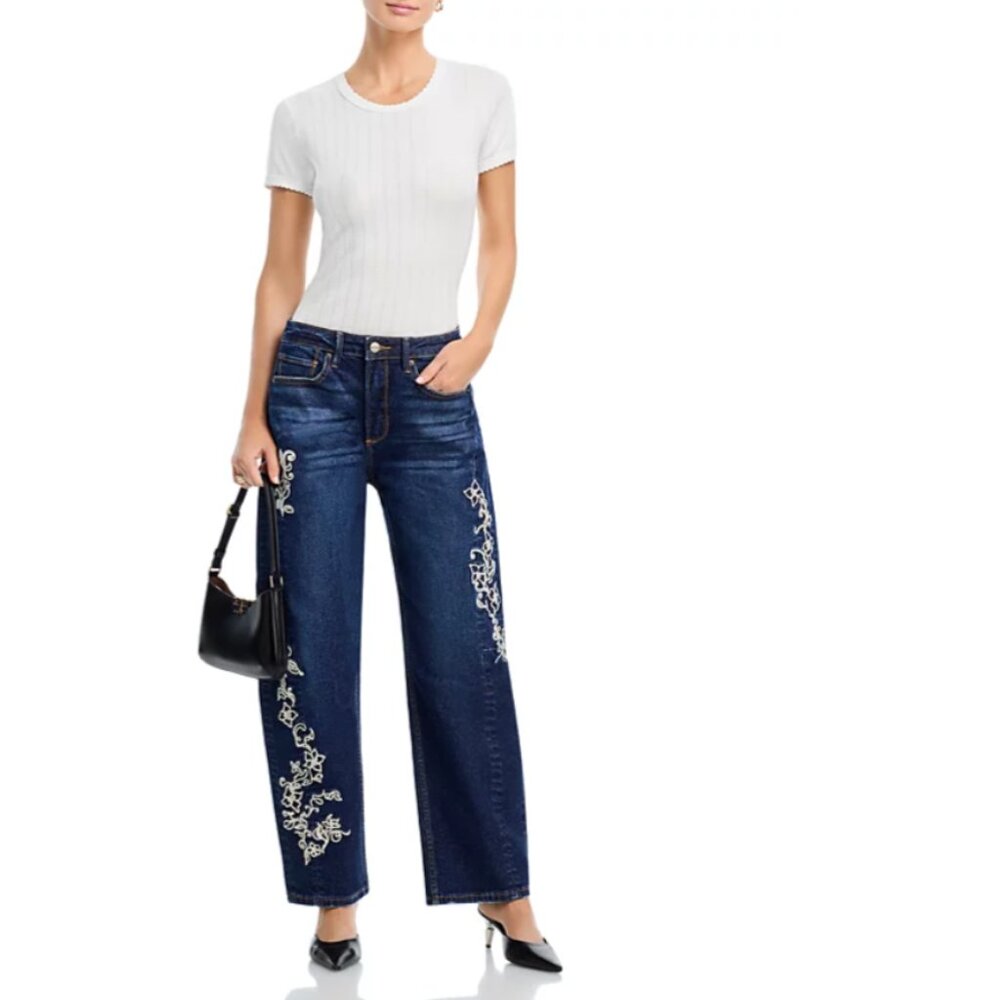 NEW Driftwood Elaine X Raised Rode Barrel Leg Jeans in Dark Wash 2511 - Picture 4 of 8